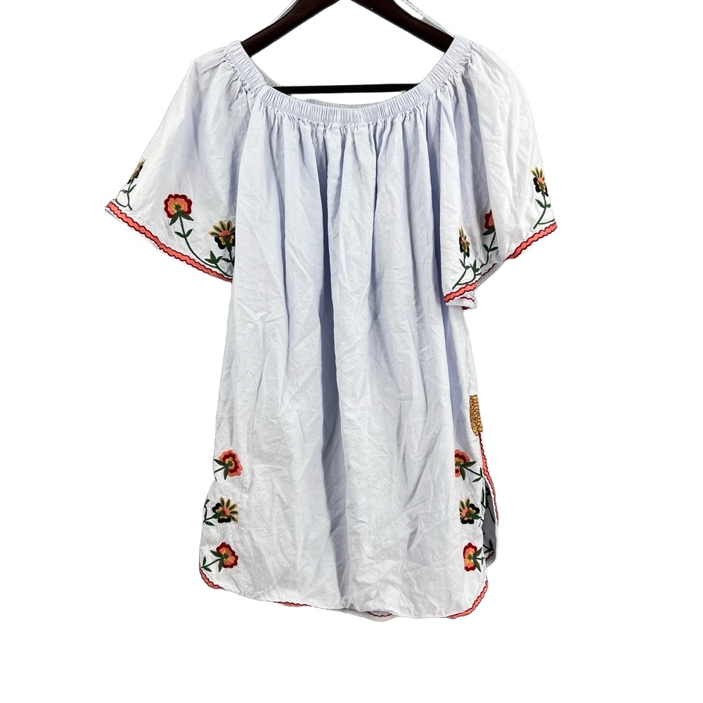 Zara Trafaluc Mini Dress Embroidered Boho Light Blue Peasant Style XS